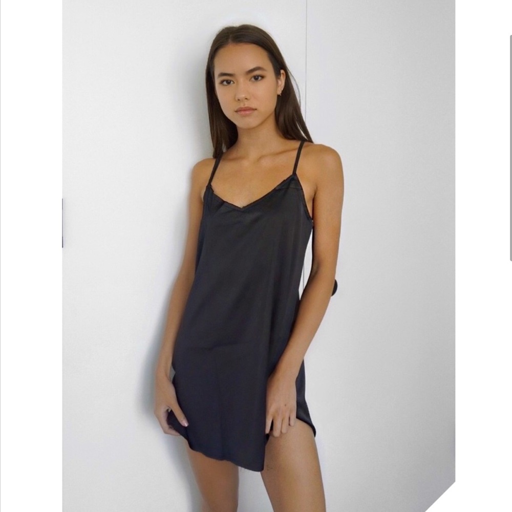 Amelie Satin Black Slip Dress